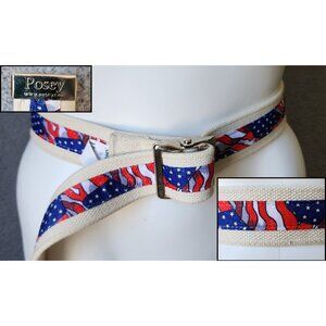 Posey Patriotic Red White And Blue American Flag Print Web Military Belt 52”